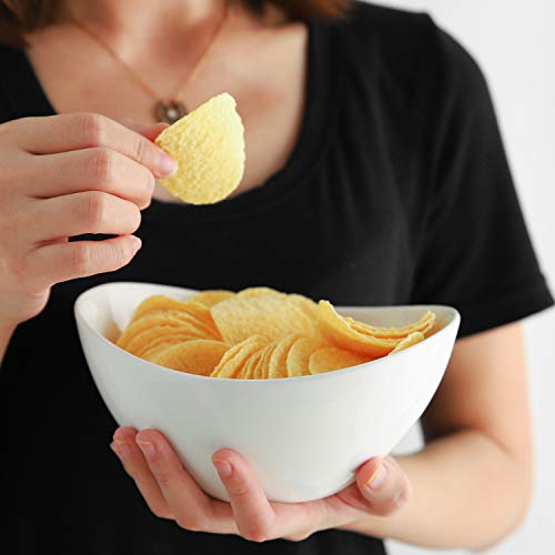 Samsle 19 Ounces Ceramic Serving Bowls, Sturdy Porcelain White Oval Salad Bowls, Stackable Food Server Fruit Display Dishes for Party Dinner, Microwave and Dishwasher Safe, Set of 6 - size: Medium（19oz）