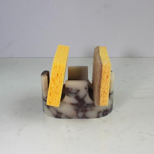 Natural Travertine Marble 2-Slot Sponge Holder for Kitchen Counter, 2-in-1 Stone Drying Rack, Sponge Caddy for Sink Organizer - Calacatta Viola Marble - color: Calacatta Viola Marble