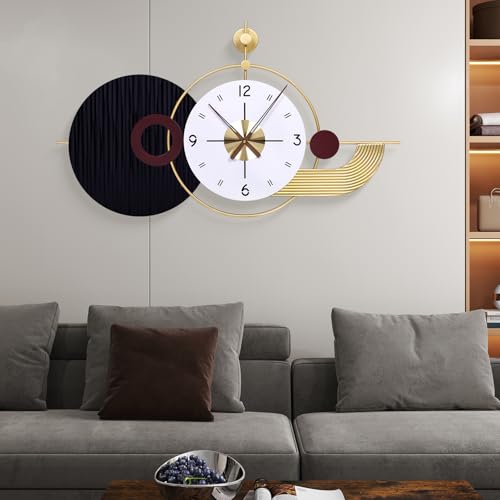 37.8×21 Inch Modern Abstract Geometric Metal Wall Clock | silent non-ticking quartz, battery operated, decorative wall clock for living room dining bedroom office - color: B-black Gold-37.8x21inch