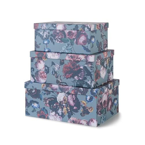 Soul & Lane - Elegance in Bloom Decorative Boxes with Lids, Set of 3 | Large Nesting Paperboard Storage Boxes for Keepsakes and Photos, Pretty Elegant Vintage Floral Containers for Home Decor - color: Elegance in Bloom