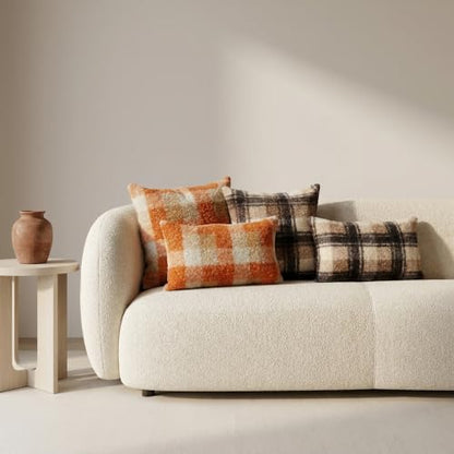 Brown Plaid Pillow Covers, Fuzzy Boucle Sweater Throw Pillow Covers 16x16 | Set of 2, Fall and Winter, Autumn Winter Holiday Sweater Accent Throw Pillows, Cozy Fluffy Curly Sherpa, Farmhouse Checkered - color: Brown Buffalo Plaid Indoor Pillow Covers, siz