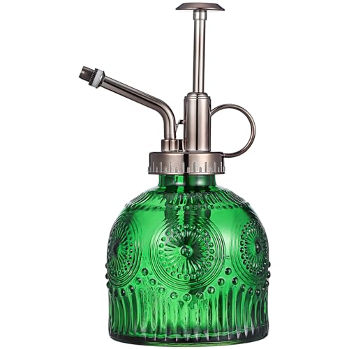 BESPORTBLE Glass Plant Mister Spray Bottle, 6.5 Green Glass Water Spray Bottle with Top Pump, Vintage Plant Watering Can, Small Mister for Outdoor Indoor House, Green
