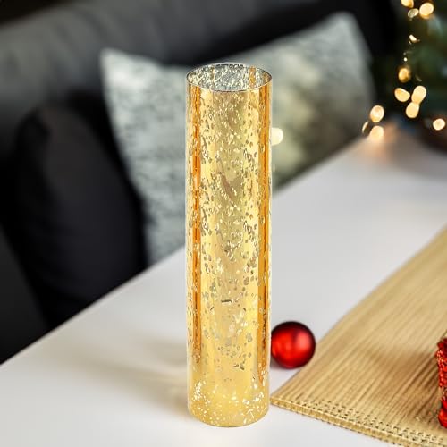 WGVI Hurricane Candle Holder Sleeve, W: 3", Ht: 14", Gold Speckled Glass Cylinder Open Both Ends, Chimney Tube Shade, 2 Pieces - color: Gold Speckle, size: 3x14"H