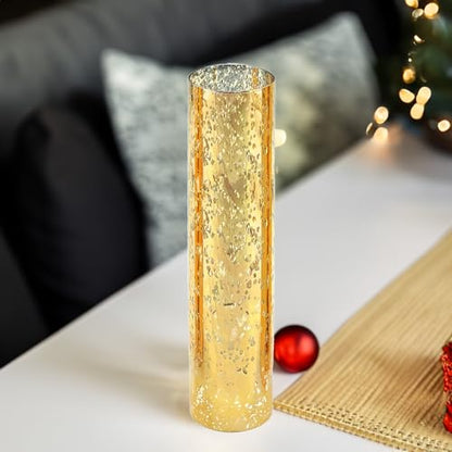 WGVI Hurricane Candle Holder Sleeve, W: 3", Ht: 14", Gold Speckled Glass Cylinder Open Both Ends, Chimney Tube Shade, 2 Pieces - color: Gold Speckle, size: 3x14"H
