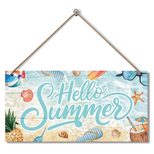 Hello Summer Wooden Sign Decor, Coastal Beach Summer Printed Wall Art Signs, Gifs For Friends, Coastal Beach House Indoor or Outdoor Decoration, Seaside Cottage - color: Style 08