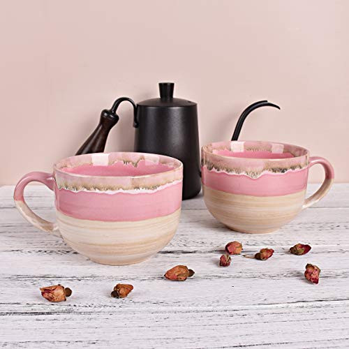 Bosmarlin Large Ceramic Coffee Mug Set of 2, Stoneware Jumbo Latte Mugs Tea for Office and Home, 16 Oz, Dishwasher and Microwave Safe(Pink, 2) - color: Pink