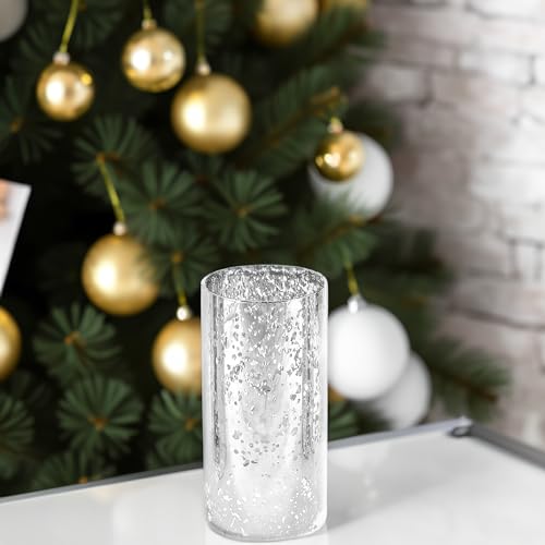 WGVI Hurricane Candle Holder Sleeve, W: 4", Ht: 8", Silver Speckled Glass Cylinder Open Both Ends, Chimney Tube Shade, 2 Pieces - color: Silver Speckle, size: 4x8"H