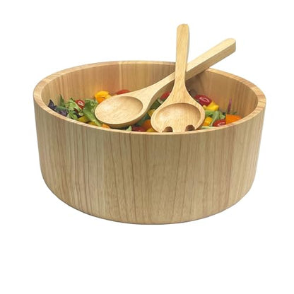 Woodard & Charles Rubberwood 11" Salad Bowl with Servers, 3 Piece Set | Wood Salad Bowl with 10" Matching Servers; Serve Salad, Fruit, Popcorn and Chips and More. Great for Everyday Use or Parties - size: 11" x 4" Rubberwood Bowl with Servers