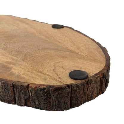 GoCraft Oval Wooden Serving Platter with Tree Bark Edges – Mango Wood Charcuterie Board, 17" x 10", Rustic Platter for Serving Cheese, Appetizers, Snacks, Fruit, and More – Perfect for Entertaining
