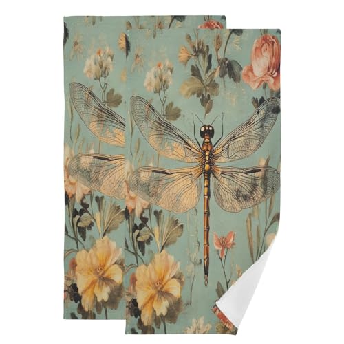 ALAZA Hand Towels for Bathroom Set of 2, Vintage Dragonfly Floral Ultra Soft and Absorbent Fingertip Towels & Face Cloths, 28 x 14 inch - color: Multicolor12