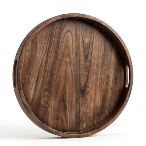20 Inch Round Wooden Tray for Decor Large Ottoman Serving | Rustic Farmhouse Decorative Tray for Coffee Table Centerpiece Living Room Home Decor - size: 20" x 20" x 1.5"