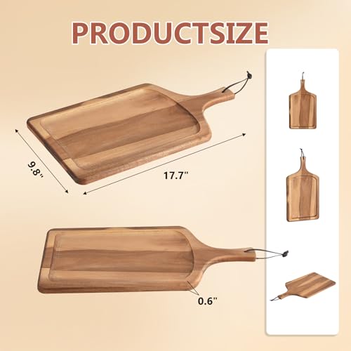 Acacia Wood Cutting Board with Handle, Kitchen Decor, 17.7" X 9.8" | Wooden Chopping Board for Meat, Cheese Board, Vegetables, Bread, Decorative Charcuterie Board - size: 17.7"L x 9.8"W