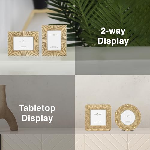 Classic Gold 1920s Mini Frame Set/Set of 3/2.5x2.5 & 2.5x3.5 In | For Tabletop Display | Perfect for Home Decor, Wedding, Graduation, Or Milestone Photos