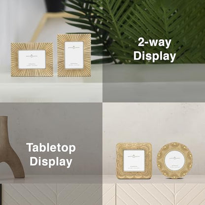 Classic Gold 1920s Mini Frame Set/Set of 3/2.5x2.5 & 2.5x3.5 In | For Tabletop Display | Perfect for Home Decor, Wedding, Graduation, Or Milestone Photos