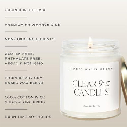 Sweet Water Decor Coastal Lemon Non Toxic Candle – Soy Candle with Lemon, Sea Salt, Woods, Jasmine Aroma – 40 Hour Burn – 9oz Clear Glass Jar – Fresh Mediterranean Home Fragrance - style: Coastal Lemon