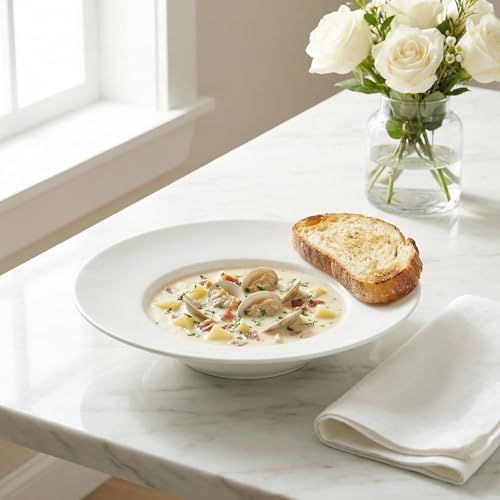 Ceramics Rimmed Soup Bowls 8.5 oz, White 10.4 inch Exquisite small soup plate Set of 4, Pasta plates With Rim is the best choice for hotels, kitchens, fine restaurants and gourmets - color: White, size: 10.4 Inch-8.5 oz