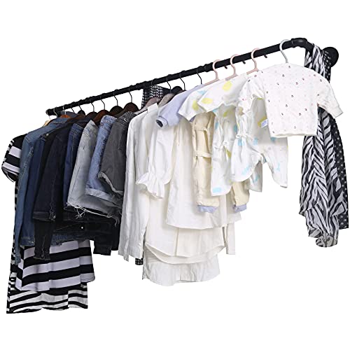 WEBI Clothing Rack Wall Mount,65" Industrial Pipe Clothes Rack for Hanging,Heavy Duty Iron Garment Bar,Retail Display Clothes Rod for Closet,Laundry Room,Black - color: Black, size: 65 Inch