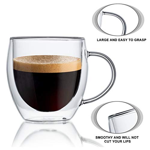 KitchenTour Insulated Coffee Mug 8 oz- Double Wall Glass Coffee Cup with Handle Set of 4 - Clear Glass Drinkware for Espresso，Cappuccino, Latte，Hot Beverages - style: 8oz