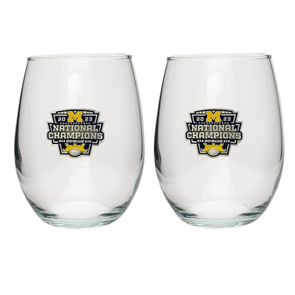 Heritage Pewter Michigan Wolverines 2023 CFP National Champions Stemless Glass Goblets – Set of 2 | 15 OZ Goblet Wine Glasses | Expertly Crafted Pewter Glass