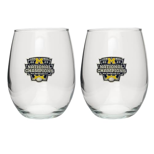 Heritage Pewter Michigan Wolverines 2023 CFP National Champions Stemless Glass Goblets – Set of 2 | 15 OZ Goblet Wine Glasses | Expertly Crafted Pewter Glass