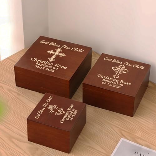 Baptism Gifts for Boys and Girls Personalized Wood Memory Box for Keepsakes | Custom Baptism Gift Box, Wooden Keepsake Storage Boxes for Jewelry, Mementos & Photos, Customize Name, Date & Cross Design - size: 5.9"L x 5.9"W x 3.9"H, style: Baptism