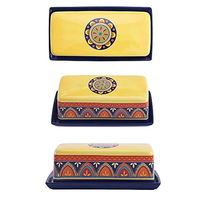 Bico Tunisian Ceramic Butter Dish with Lid, Wide Butter Keeper for Counter, Kitchen Countertop, Microwave and Dishwasher Safe - color: Tunisian