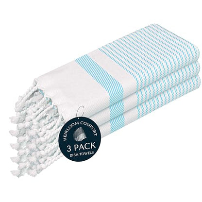 Aqua Blue Turkish Kitchen Towels 16x26 Inch, 3 Pack, 100% Cotton, Super Absorbent, Fast Dry, Machine Washable, Dish Towel with Tassels for Drying Dishes, Cleaning, Everyday Use - color: Aqua Blue, style: 3 Pack