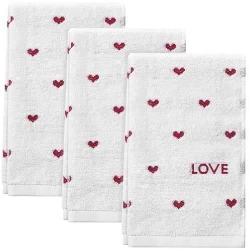 2pcs Valentine's Day Hand Towels Red White Hearts 100% Cotton 13.4x29 Inch | Embroidered Soft Bathroom Kitchen Valentines Day Decorative Towel Set for Drying Cleaning Cooking Holiday Decor Gift - color: White, size: 3pcs