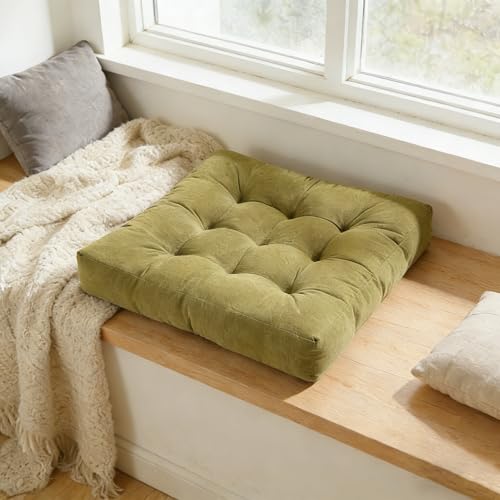 Square Floor Pillow Cushion, 22x22 Inch Meditation Pillow, Green | Thick Tufted, Soft Velvet Seat Cushion, for Yoga, Gaming, Reading, Living Room, Tatami, Chair - color: Green