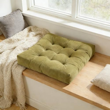 Square Floor Pillow Cushion, 22x22 Inch Meditation Pillow, Green | Thick Tufted, Soft Velvet Seat Cushion, for Yoga, Gaming, Reading, Living Room, Tatami, Chair - color: Green