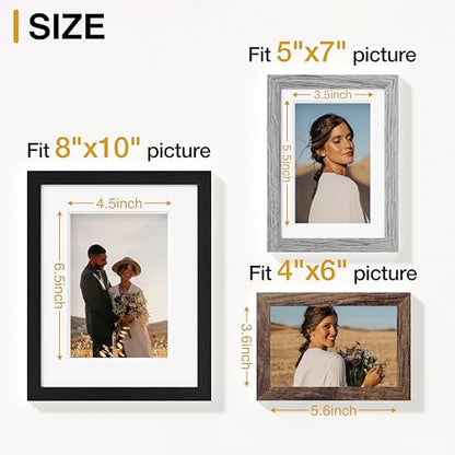 Vittanly 10 Pack Gallery Wall Frame Set, Black, Brown, Grey | Gallery Wall Frame Set: 2pcs 8x10, 4pcs 5x7 & 4pcs 4x6 Photos for Wall & Table, Picture Frames made of Engineered Wood - color: Black & Brown & Grey