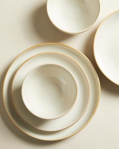 Stoneware Dinnerware Sets, Ceramic Plates and Bowls Set, Microwave & Dishwasher Safe Kitchen Dishes, Modern Dinner Salad Plates | Cereal Bowls, Dishware Sets Service for 4 Yellow White - color: Cream White, size: Set (12pcs)