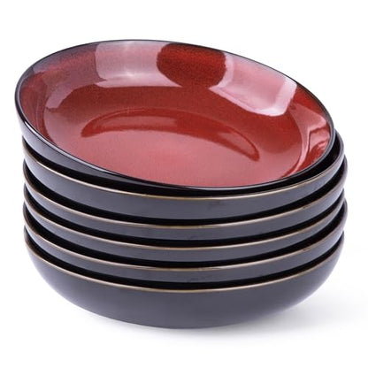 LERATIO 9.0" Ceramic Pasta Bowls Set of 6,38oz Large Stoneware Bowls Set | Reactive Glaze Serving Bowls Set,Wide Bowl for Pasta,Salad,Fruit & Noodles,Housewarming & Wedding Gift-Red - color: Red, size: Set of 6