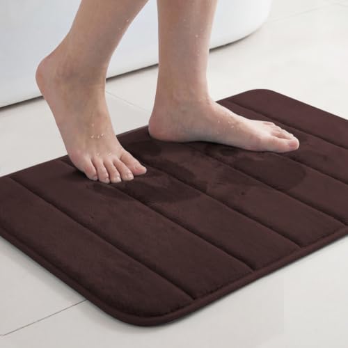Flamingo P Memory Foam Shower Bath Mat Rug Soft Non Slip Absorbent Bathroom Shower Mats,24x17 Inches, Chocolate Brown - color: Chocolate Brown Straight Line, size: 24" X 17"