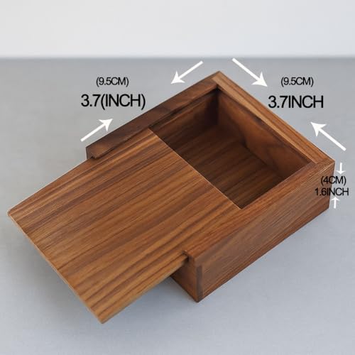 3.7" x 3.7" x 1.6" Inch Walnut Jewelry Box for Rings, Earrings, Keepsakes | Wedding Gift, Elegant Present | Handcrafted Wood Box - color: Walnut Box-XHH-9.5*9.5CM