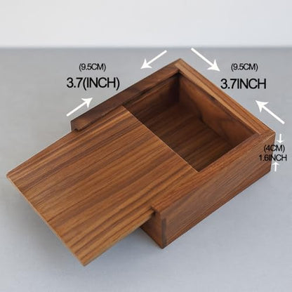 3.7" x 3.7" x 1.6" Inch Walnut Jewelry Box for Rings, Earrings, Keepsakes | Wedding Gift, Elegant Present | Handcrafted Wood Box - color: Walnut Box-XHH-9.5*9.5CM