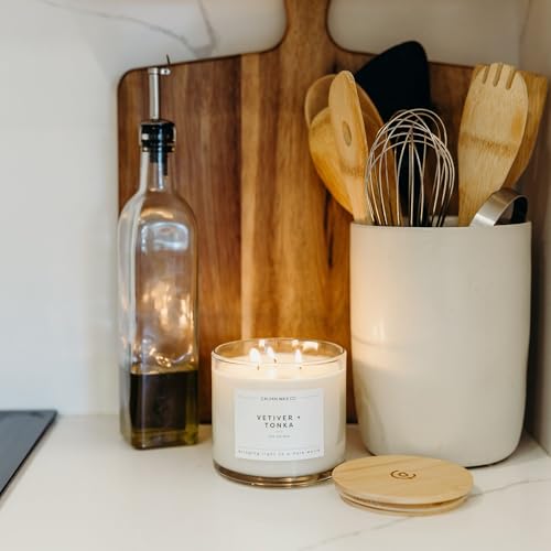Vetiver & Tonka 3 Wick Scented Candle - 43 Hour Burn | Made in the USA Luxury Clean Soy Wax Candles - Long Lasting Large Glass Jar Candle for Home - 3 Wicks - 14.9oz - color: Vetiver + Tonka