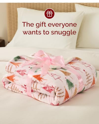 Christmas Sherpa Blanket Throw Size, Reversible Blanket - Pink Trees, 50x60 | Super Soft Double Sided Throw for Bed, Sofa, Couch, Reversible Sherpa Fleece Blanket, Thick, Warm, Plush, Xmas Winter Bedding - color: 02- Pink Trees