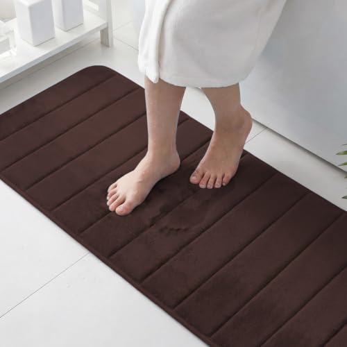 Flamingo P Memory Foam Bath Mat Rug, Quick Dry Non Slip Absorbent Bathroom Shower Rugs Machine Wash, 47x17 Inches, Chocolate Brown - color: Chocolate Brown Straight Line, size: 47" x 17"