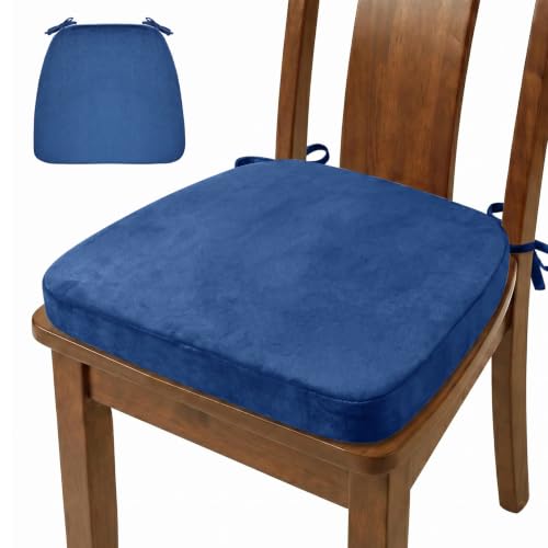 D-Shaped Chair Cushions Set of 1, Chair Pads with Ties, 17" x 16", Winter | 2" Thick Non Slip Seat Cushion for Dining & Kitchen Chairs, 40D Foam, Removable Washable Cover, Winter Royal Blue - color: Winter Royal Blue