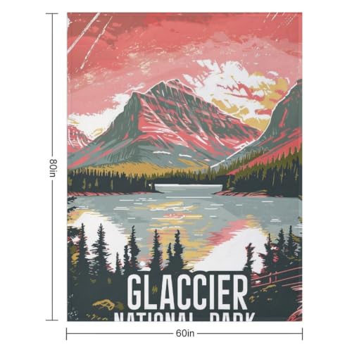 Mid Century Glacier National Park 01 Flannel Blankets Fleece Soft Throw Lightweight Plush Gifts for Couch, Bed, Cozy Sofa Plush, Chair, Lovers 60x80in(150x200cm) - color: Style-1, size: 60x80in(150x200cm)