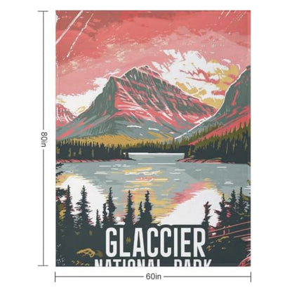 Mid Century Glacier National Park 01 Flannel Blankets Fleece Soft Throw Lightweight Plush Gifts for Couch, Bed, Cozy Sofa Plush, Chair, Lovers 60x80in(150x200cm) - color: Style-1, size: 60x80in(150x200cm)