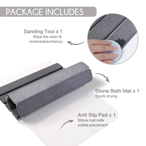 BoxedHome Foldable Stone Bath Mat, Super Absorbent Diatomaceous Earth Mat, 24" x 16" Non-Slip Quick Drying, Compact and Easy to Store Bath Mats for Bathroom, Easy to Clean, Dark Gray - color: Dark Gray