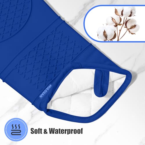 Oven Mitt and Pot Holders Sets, Quilted Cotton Terry Cloth,Non-Slip Pot Holder, Silicone Oven Mitt Heat Resistant, Oven Mittens 7.3"x14.2", Hot Pad 7"x10" & Dish Cloths 13"x25" - color: Royal Blue