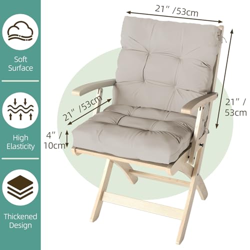 Outdoor Chair Cushions 42x21x4 Inch Set of 2, Beige | Patio Cushions for Dining Rocking Chairs, High Back Soft Seat Pad with Ties, Waterproof Fade Resistant, Indoor Outside Use - color: Beige