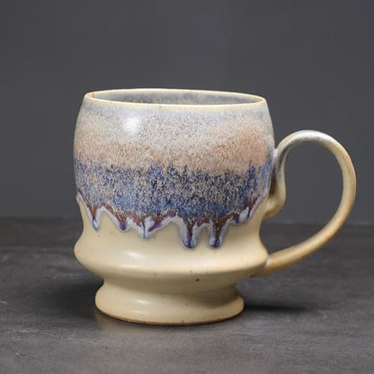 17oz Big Unique Handmade Pottery Coffee Mug with Comfortable Big handle, Reactive Glaze Ceramic Coffee Mug, Artisanal Stoneware Tea Mug,Lead-free Clay, Microwave and Dishwasher safe (White and Blue) - color: White and Blue