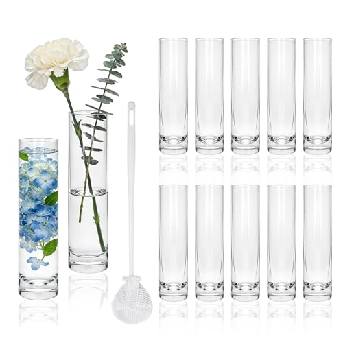 7.48 inch Tall Vases for Flowers,12PCS Glass Cylinder Vase,Bud Vase | Single Rose Bud Vase for Event Decor,Bud Vases in Bulk for Wedding Centerpieces,Home Aesthetic Desk Decor,Party Decorations