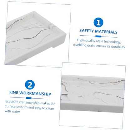 MAGICLULU Marble Design Composite Bathroom Vanity Tray for Cosmetics and Toiletries Storage, White Marble Home Storage Plate with Jewelry Holder for Bathroom Countertop Organizer