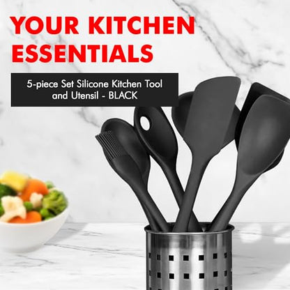 Chef Craft Premium Silicone Kitchen Tool and Utensil Set, 5 Piece, Black - color: Black, size: 5 Piece Set