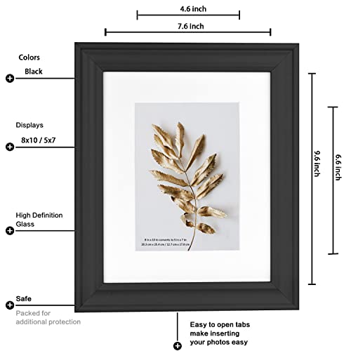 8x10 Picture Frames Black, Display Picture 5x7 with Mat, Wooden Photo Frame for Table Top and Wall Mounting, 2 Pack - color: Black, size: 8x10-2P